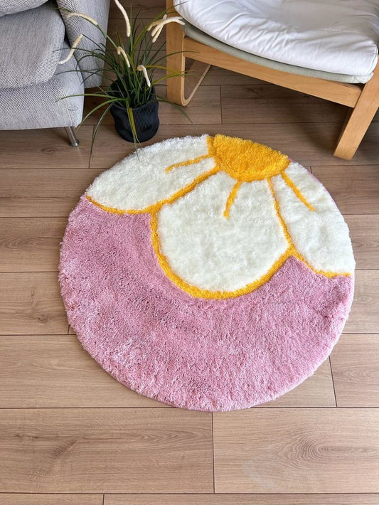 Round Floral Plush Accent Rug for Nursery & Bedroom