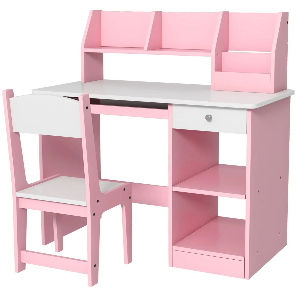 Pink & White Deluxe Wooden Kids' Study Desk & Chair Set