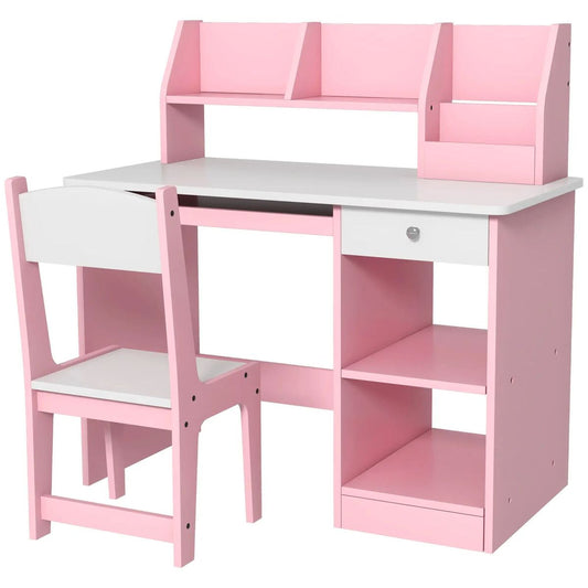 Pink & White Deluxe Wooden Kids' Study Desk & Chair Set